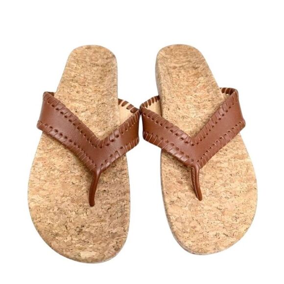 Jack Rogers Sandals Womens Size 5.5 Brown Leather Thelma Flip Flop - Picture 1 of 9